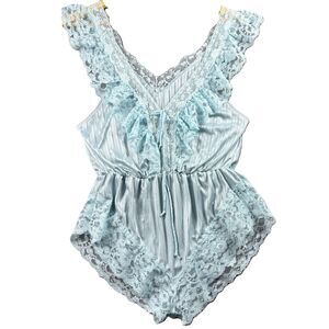 Elissia Teddy Bodysuit Vintage Lace Lingerie USA Coquette Baby Blue Large A119